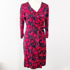 Diane Von Furstenberg black pink red silk wrap dress size 4
